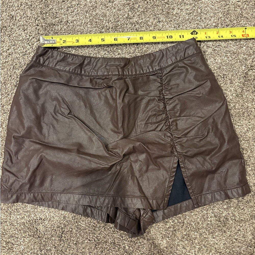 Brown Faux Leather Skort (Shorts Underneath)